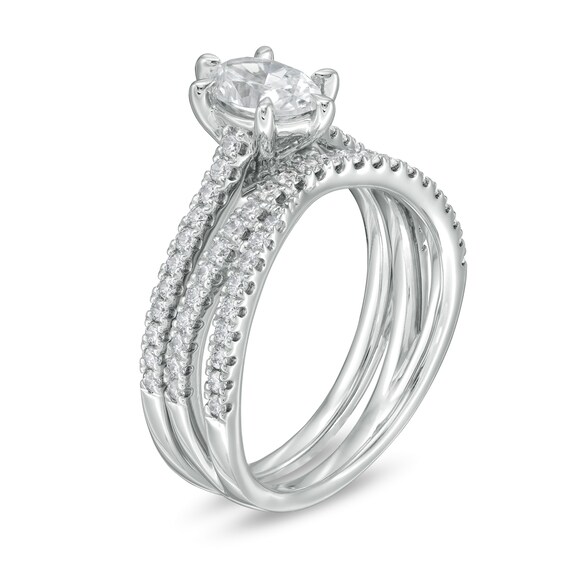 1-1/2 CT. T.W. Oval Diamond Multi-Row Crossover Bridal Set in 14K White Gold 1-1/2 CT. T.W. Oval Diamond Multi-Row Crossover Bridal Set in 14K White Gold