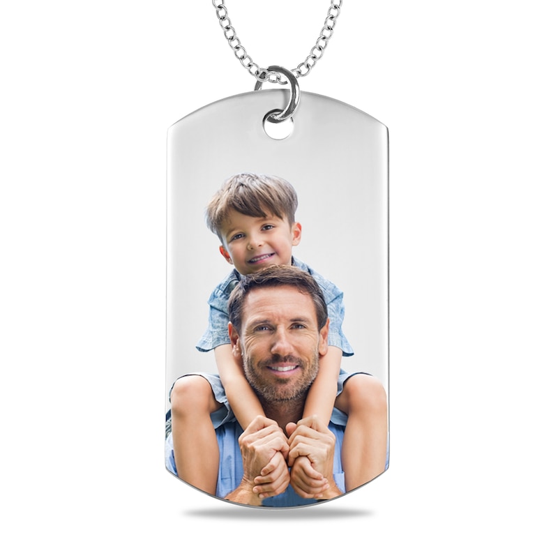 Zales Men's Extra Large Engravable Photo Dog Tag Pendant in Sterling Silver (1 Image and 4 Lines)