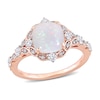 8.0mm Cushion-Cut Opal, White Sapphire and 1/20 CT. T.W. Diamond Ornate Frame Vintage-Style Ring in 10K Rose Gold