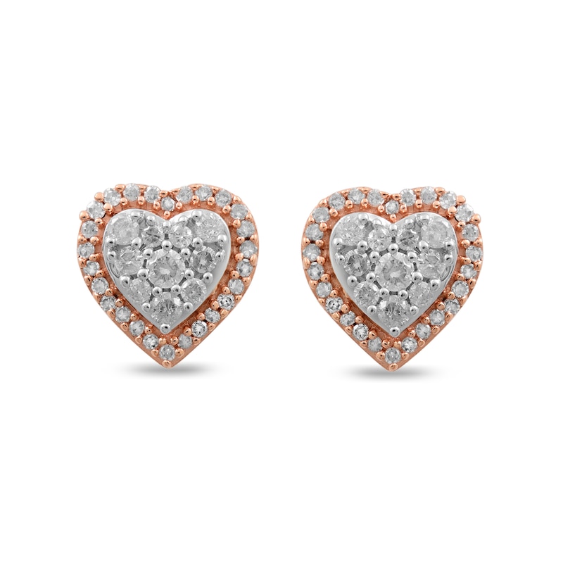 Main Image 1 of 1/4 CT. T.W. Composite Diamond Heart Stud Earrings in 10K Rose Gold