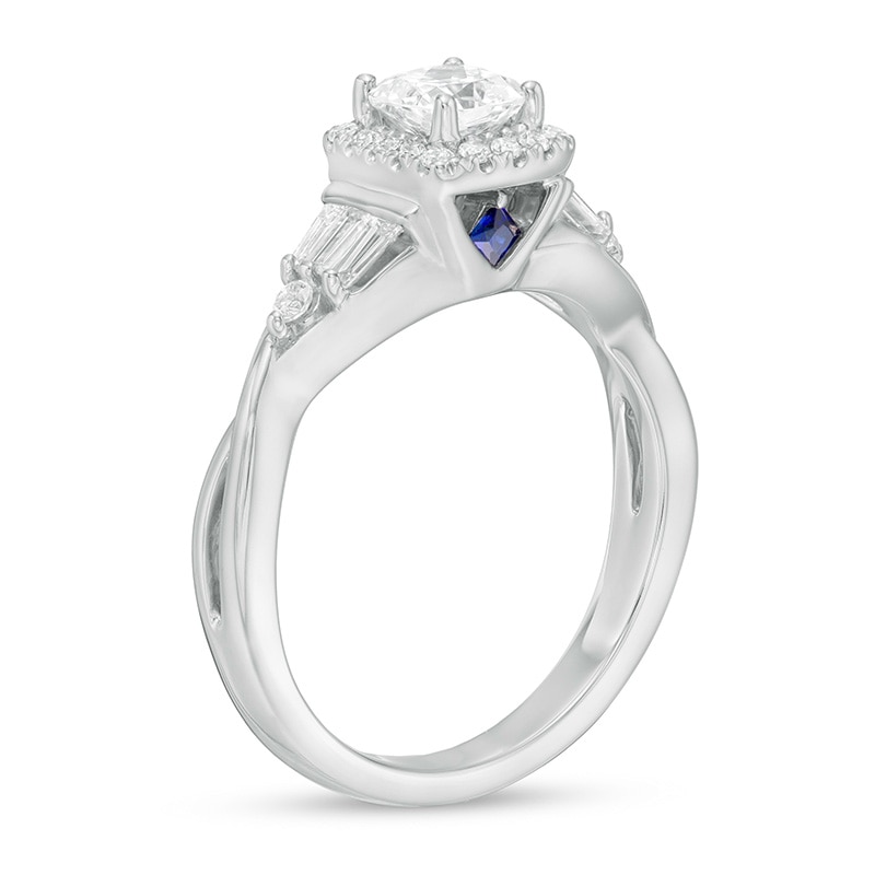 Main Image 3 of Vera Wang Love Collection 3/4 CT. T.W. Cushion-Cut Diamond Twist Shank Engagement Ring in 14K White Gold