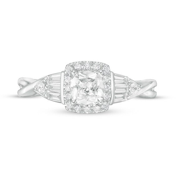 Vera Wang Love Collection 3/4 CT. T.w. Cushion-Cut Diamond Twist Shank Engagement Ring in 14K White Gold