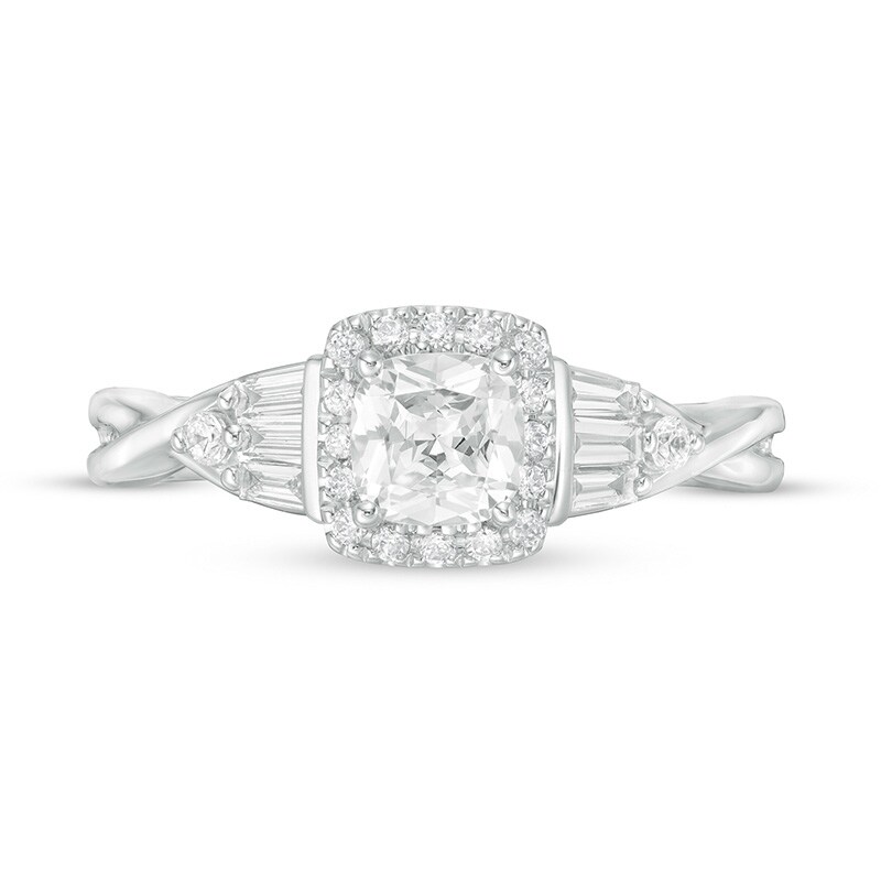 Main Image 4 of Vera Wang Love Collection 3/4 CT. T.W. Cushion-Cut Diamond Twist Shank Engagement Ring in 14K White Gold