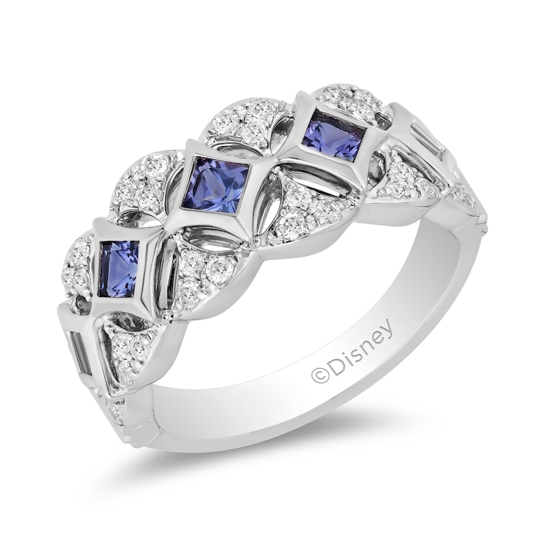 Main Image 1 of Enchanted Disney Ultimate Princess Celebration 3.0mm Tanzanite and 1/3 CT. T.W. Diamond Art Deco Band in 14K White Gold
