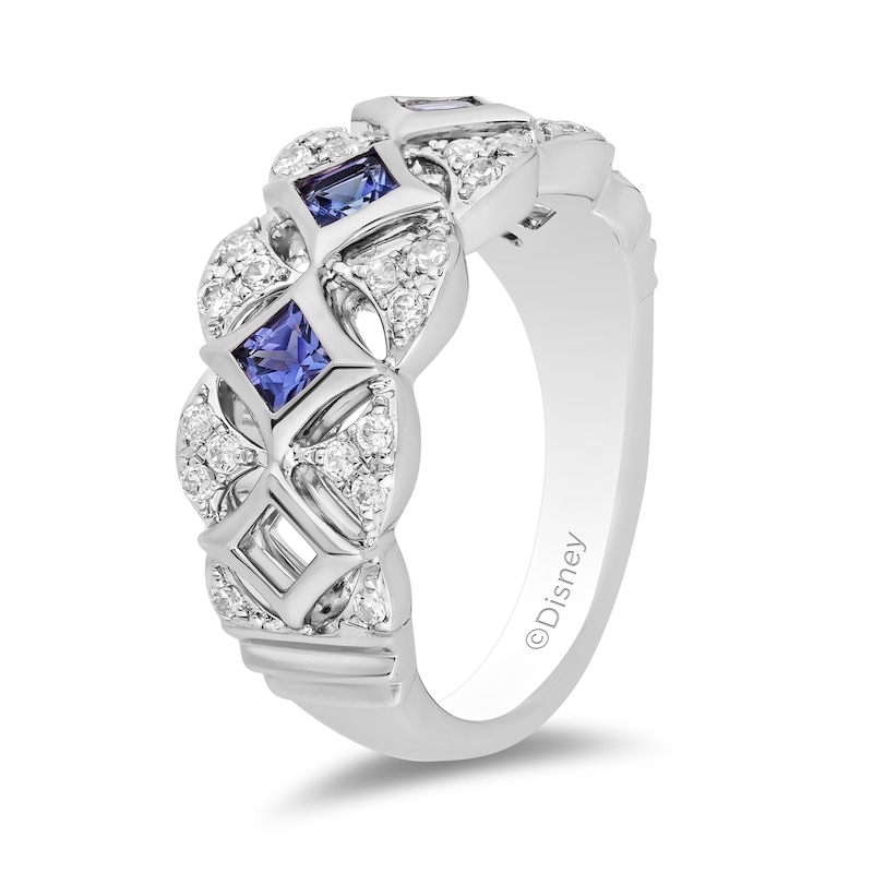 Main Image 2 of Enchanted Disney Ultimate Princess Celebration 3.0mm Tanzanite and 1/3 CT. T.W. Diamond Art Deco Band in 14K White Gold