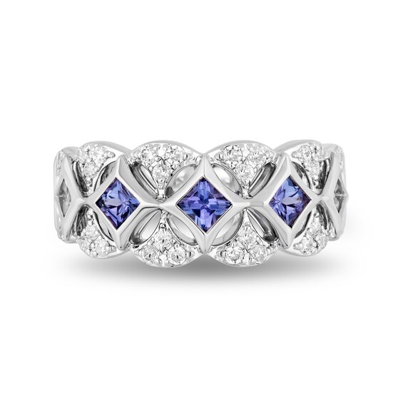 Enchanted Disney Ultimate Princess Celebration 3.0mm Tanzanite and 1/3 CT. T.w. Diamond Art Deco Band in 14K White Gold
