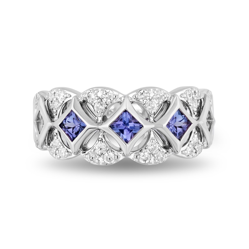 Main Image 4 of Enchanted Disney Ultimate Princess Celebration 3.0mm Tanzanite and 1/3 CT. T.W. Diamond Art Deco Band in 14K White Gold
