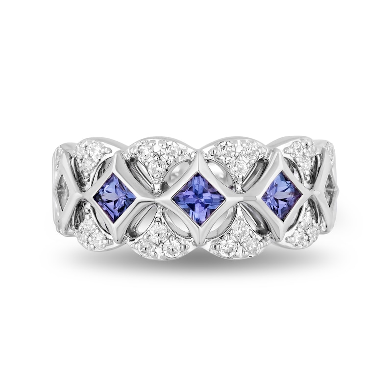 Enchanted Disney Ultimate Princess Celebration 3.0mm Tanzanite and 1/3 CT. T.W. Diamond Art Deco Band in 14K White Gold