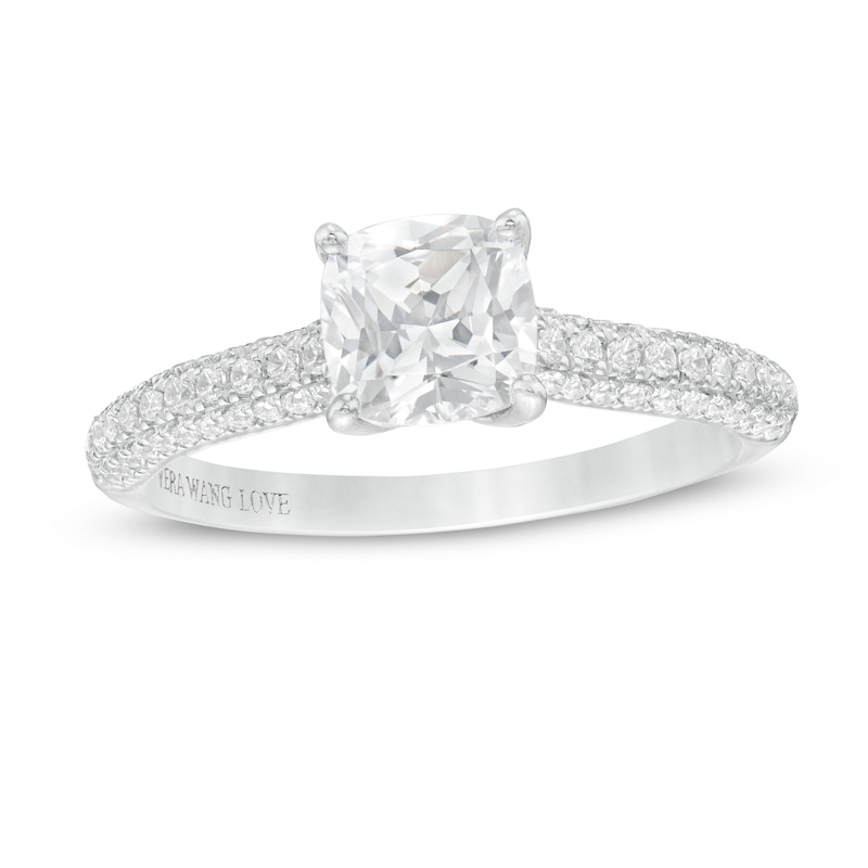 Main Image 1 of Vera Wang Love Collection 1-1/4 CT. T.W. Certified Cushion-Cut Diamond Engagement Ring in 14K White Gold (I/SI2)