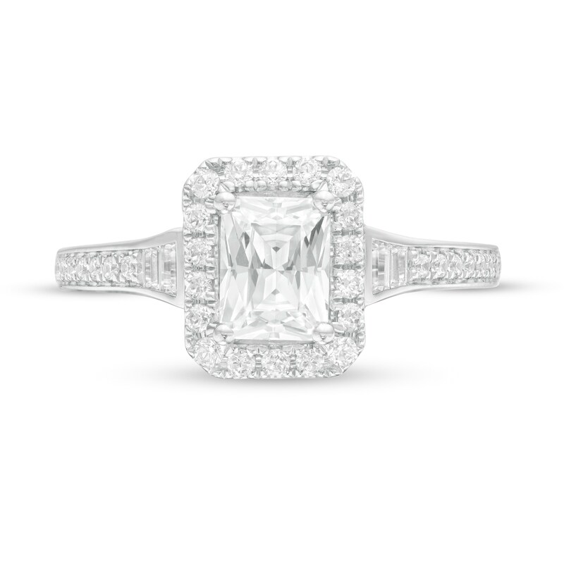 Main Image 4 of Vera Wang Love Collection 1-1/3 CT. T.W. Certified Emerald-Cut Diamond Frame Engagement Ring in 14K White Gold (I/SI2)