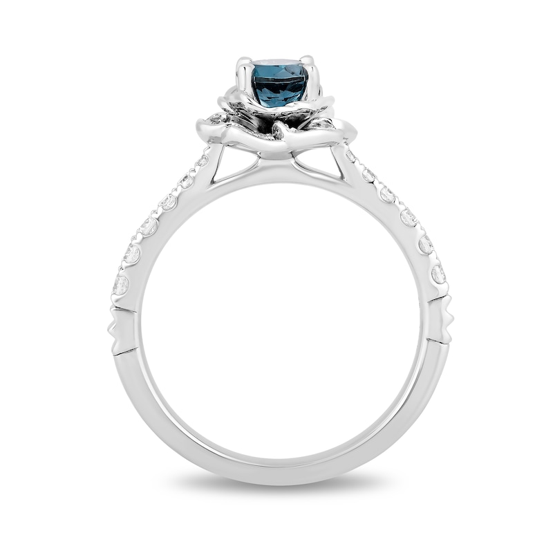 Main Image 3 of Enchanted Disney Cinderella 5.0mm London Blue Topaz and 1/3 CT. T.W. Diamond Frame Engagement Ring in 14K White Gold