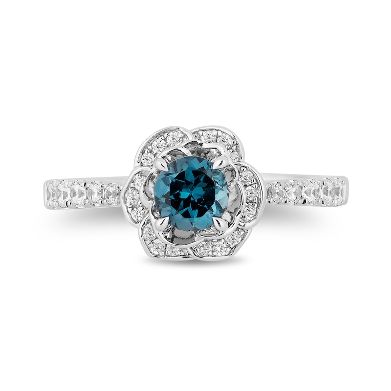 Main Image 4 of Enchanted Disney Cinderella 5.0mm London Blue Topaz and 1/3 CT. T.W. Diamond Frame Engagement Ring in 14K White Gold