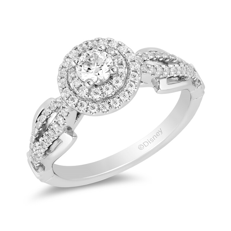 Main Image 1 of Enchanted Disney Tiana 5/8 CT. T.W. Diamond Double Frame Split Shank Engagement Ring in 14K White Gold