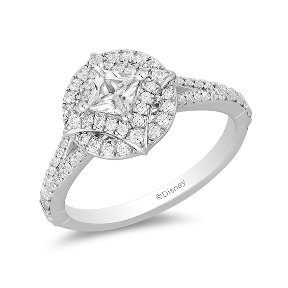 Enchanted Disney Ultimate Princess Celebration 1 CT. T.w. Princess-Cut Diamond Engagement Ring in 14K White Gold