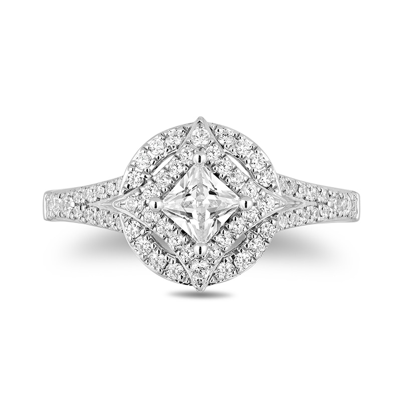 Enchanted Disney Ultimate Princess Celebration 1 CT. T.W. Princess-Cut Diamond Frame Engagement Ring in 14K White Gold