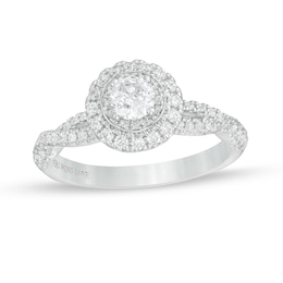Vera Wang Love Collection 3/4 CT. T.W. Diamond Double Frame Twist Shank Engagement Ring in 14K White Gold