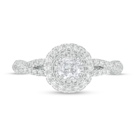 Vera Wang Love Collection 3/4 CT. T.w. Diamond Double Frame Twist Shank Engagement Ring in 14K White Gold
