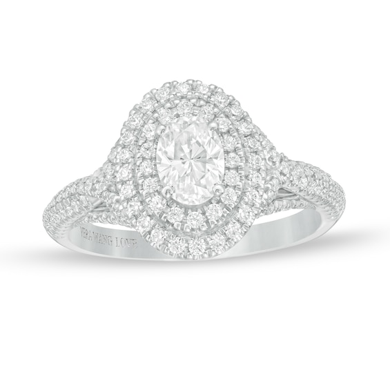 Vera Wang Love Collection 1 CT. T.w. Oval Diamond Double Frame Engagement Ring in 14K White Gold
