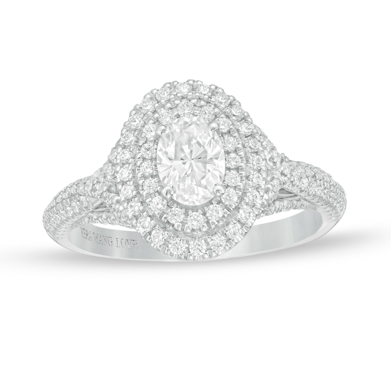 Main Image 1 of Vera Wang Love Collection 1 CT. T.W. Oval Diamond Double Frame Engagement Ring in 14K White Gold