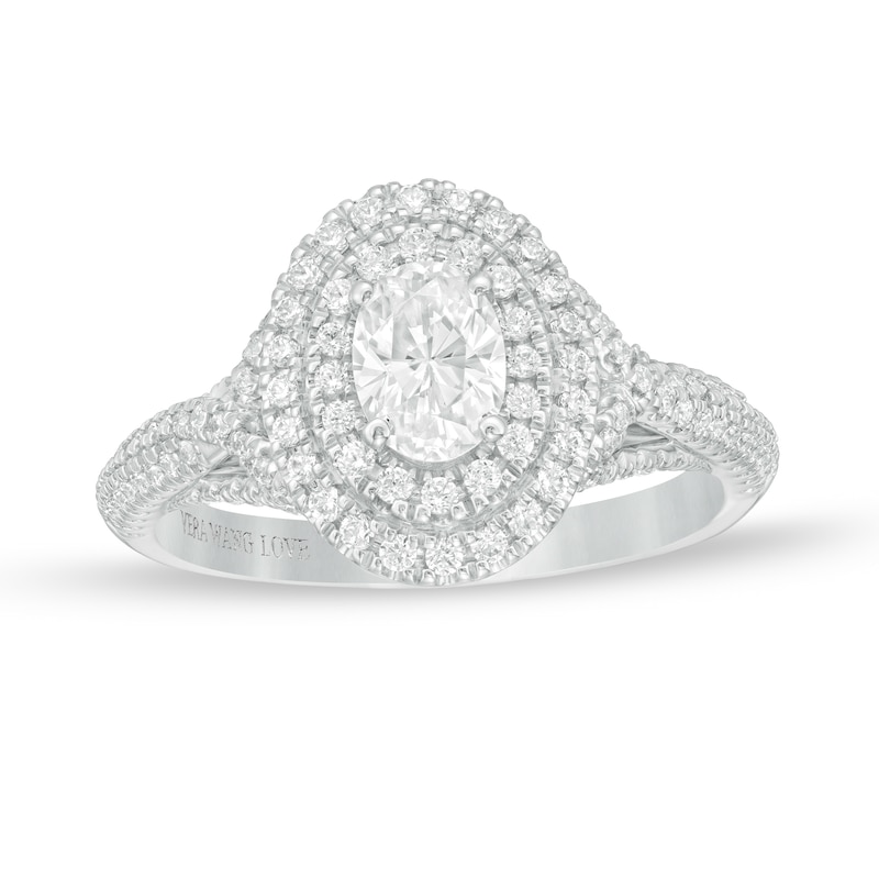 Vera Wang Love Collection 1 CT. T.W. Oval Diamond Double Frame Engagement Ring in 14K White Gold