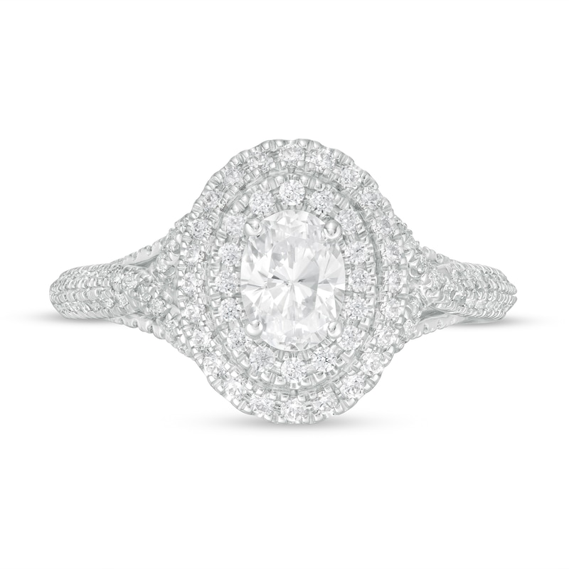 Vera Wang Love Collection 1 CT. T.W. Oval Diamond Double Frame Engagement Ring in 14K White Gold