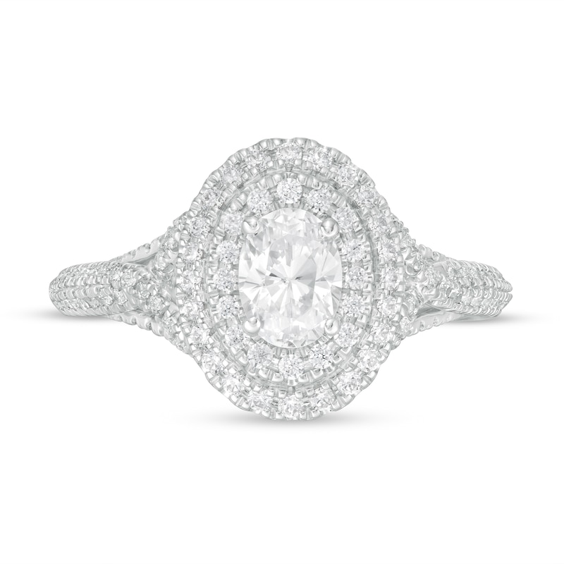 Main Image 4 of Vera Wang Love Collection 1 CT. T.W. Oval Diamond Double Frame Engagement Ring in 14K White Gold