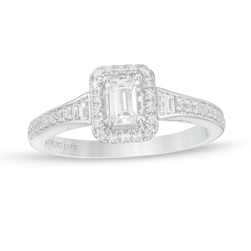 Main Image 1 of Vera Wang Love Collection 3/4 CT. T.W. Emerald-Cut Diamond Frame Engagement Ring in 14K White Gold