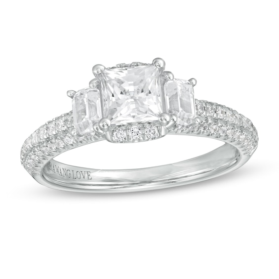 Vera Wang Love Collection 1-1/2 CT. T.w. Certified Princess-Cut Diamond Collar Engagement Ring in 14K White Gold (I/Si2)