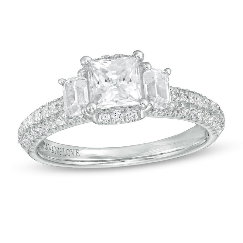 Main Image 1 of Vera Wang Love Collection 1-1/2 CT. T.W. Certified Princess-Cut Diamond Collar Engagement Ring in 14K White Gold (I/SI2)