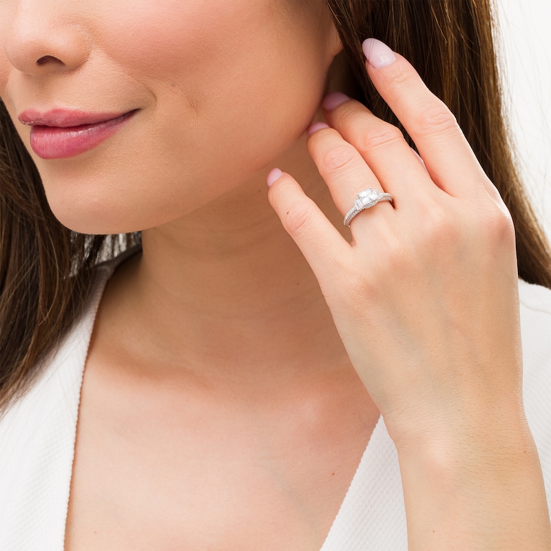 Main Image 2 of Vera Wang Love Collection 1-1/2 CT. T.W. Certified Princess-Cut Diamond Collar Engagement Ring in 14K White Gold (I/SI2)