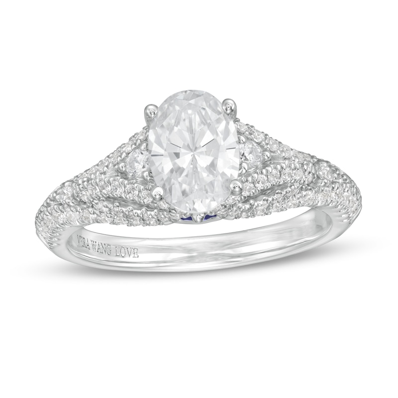 Vera Wang Love Collection 1-1/2 CT. T.W. Certified Oval Diamond Split Shank Engagement Ring in 14K White Gold (I/SI2)