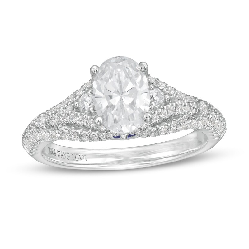 Main Image 1 of Vera Wang Love Collection 1-1/2 CT. T.W. Certified Oval Diamond Split Shank Engagement Ring in 14K White Gold (I/SI2)