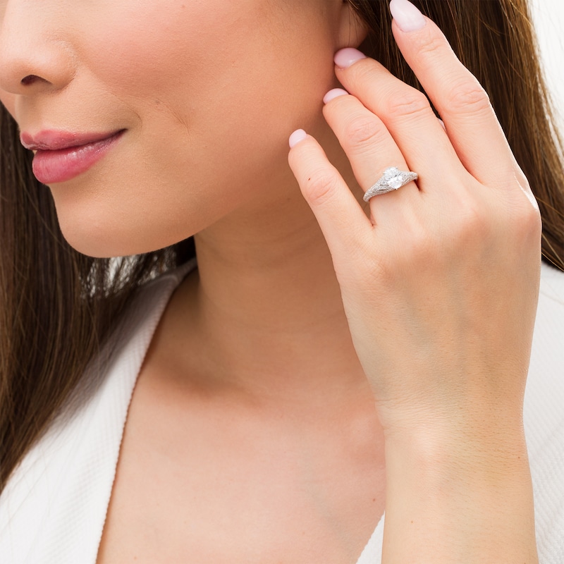 Main Image 2 of Vera Wang Love Collection 1-1/2 CT. T.W. Certified Oval Diamond Split Shank Engagement Ring in 14K White Gold (I/SI2)