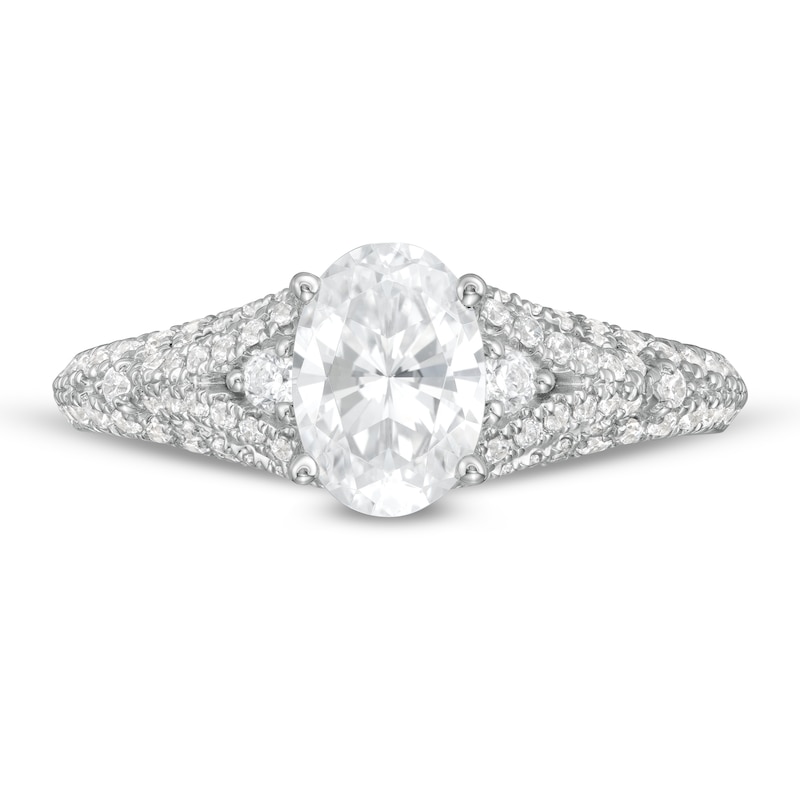 Main Image 4 of Vera Wang Love Collection 1-1/2 CT. T.W. Certified Oval Diamond Split Shank Engagement Ring in 14K White Gold (I/SI2)