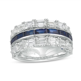 Vera Wang Love Collection 3 CT. T.W. Certified Diamond and Blue Sapphire Band in 14K White Gold (I/SI2)
