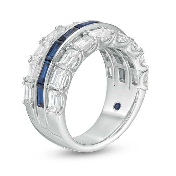 Vera Wang Love Collection 3 CT. T.w. Certified Diamond and Blue Sapphire Band in 14K White Gold (I/Si2)