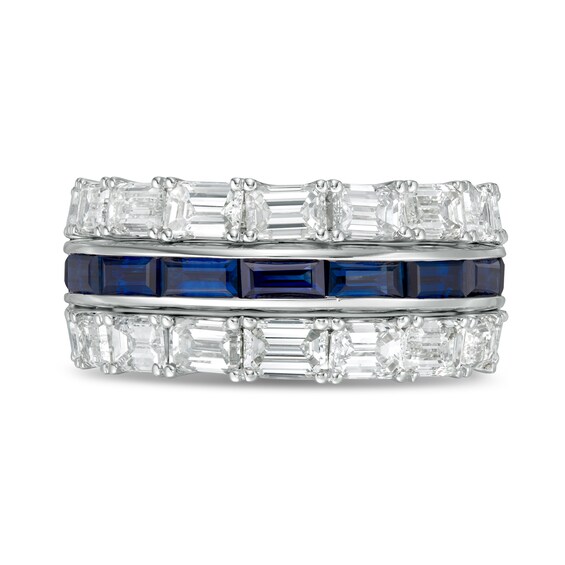 Vera Wang Love Collection 3 CT. T.w. Certified Diamond and Blue Sapphire Band in 14K White Gold (I/Si2)
