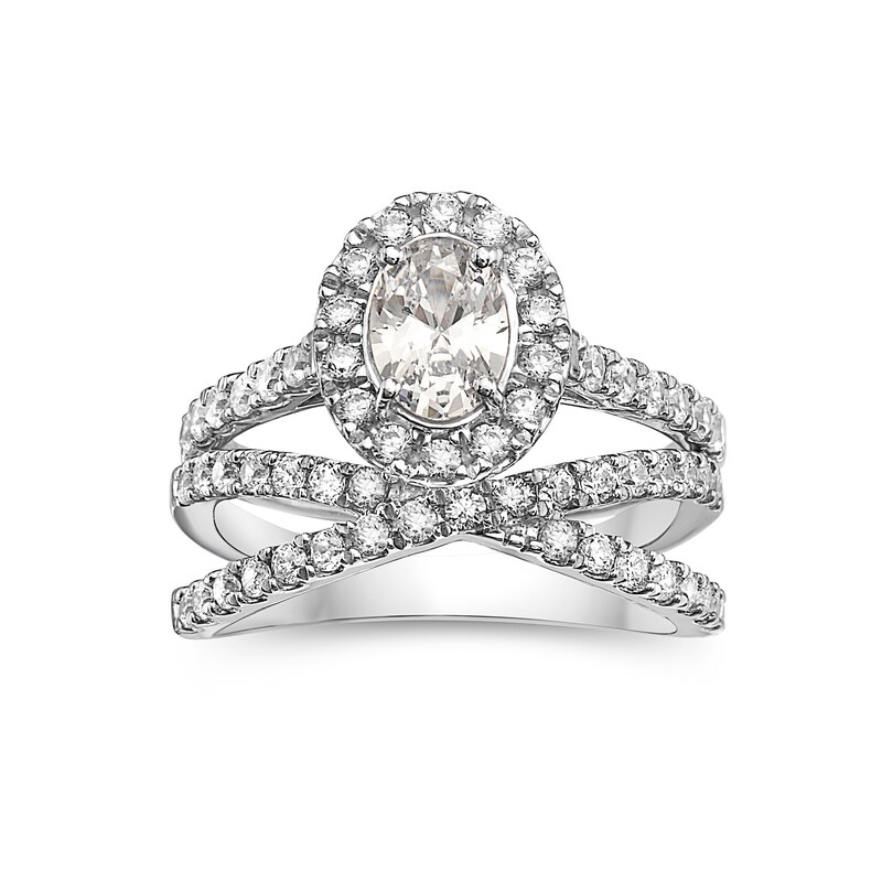 2-1/4 CT. T.W. Oval Diamond Frame Criss-Cross Bridal Set in 14K White Gold