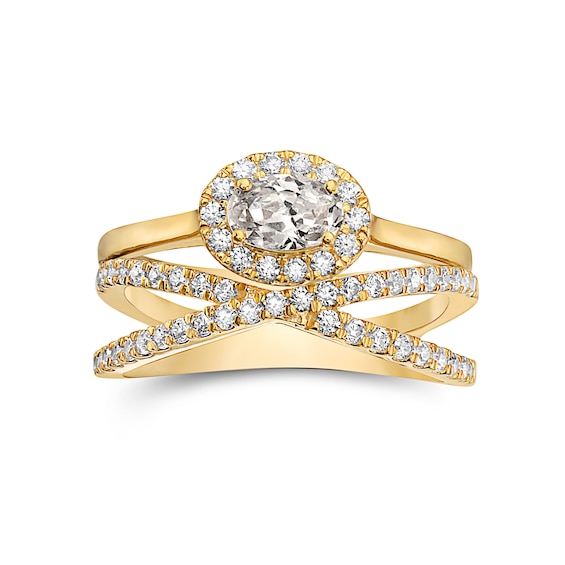 1 CT. T.W. Oval Diamond Sideways Frame Criss-Cross Bridal Set in 14K Gold 1 CT. T.W. Oval Diamond Sideways Frame Criss-Cross Bridal Set in 14K Gold