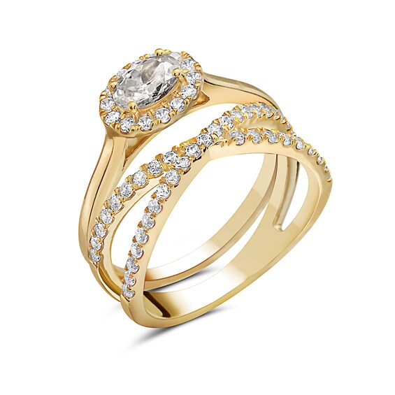 1 CT. T.W. Oval Diamond Sideways Frame Criss-Cross Bridal Set in 14K Gold 1 CT. T.W. Oval Diamond Sideways Frame Criss-Cross Bridal Set in 14K Gold