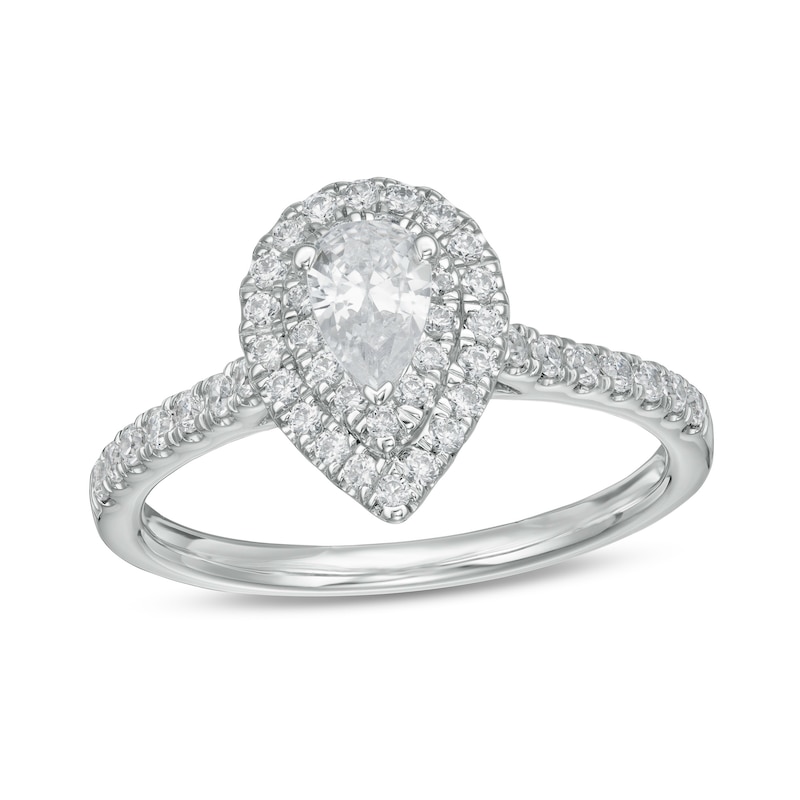 Main Image 1 of 7/8 CT. T.W. Pear-Shaped Diamond Double Frame Engagement Ring in 10K White Gold (I/I2)