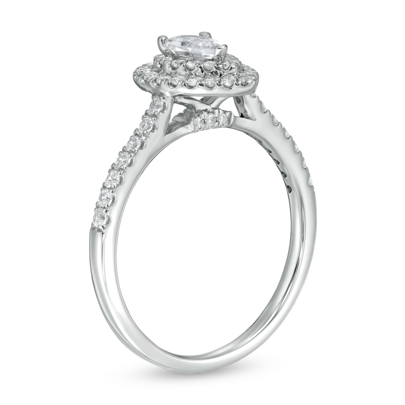 7/8 CT. T.W. Pear-Shaped Diamond Double Frame Engagement Ring in 10K White Gold (I/I2)