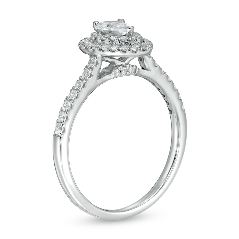 Zales 5/8 Ct. T.W. Pear-Shaped Diamond Double Frame Vintage-Style Engagement Ring in 10K White Gold