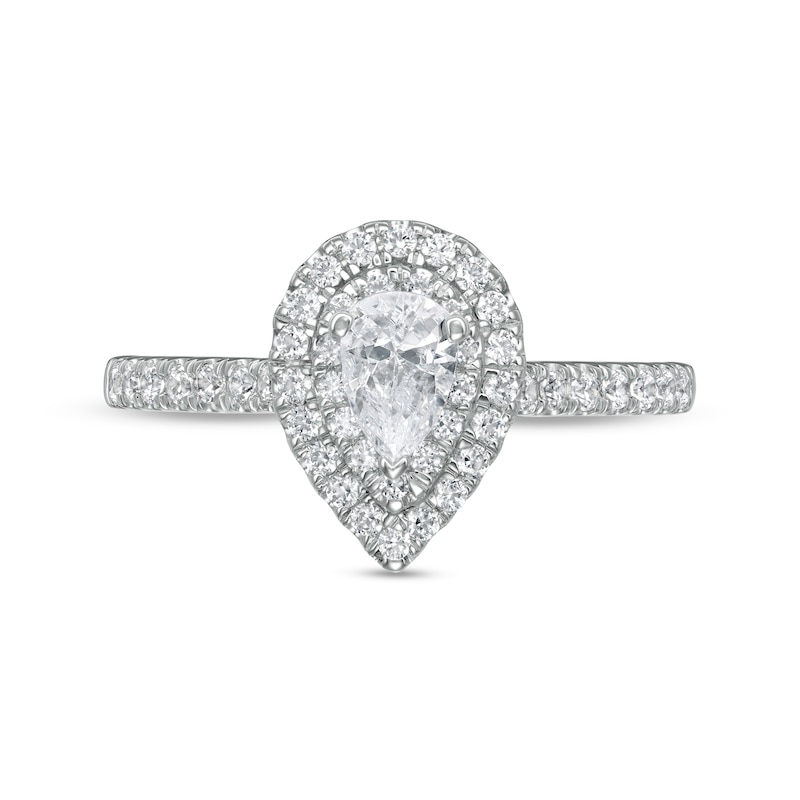 Main Image 4 of 7/8 CT. T.W. Pear-Shaped Diamond Double Frame Engagement Ring in 10K White Gold (I/I2)