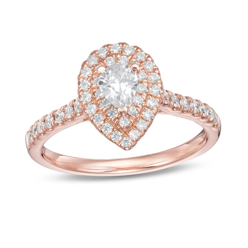 7/8 CT. T.W. Pear-Shaped Diamond Double Frame Engagement Ring in 10K Rose Gold