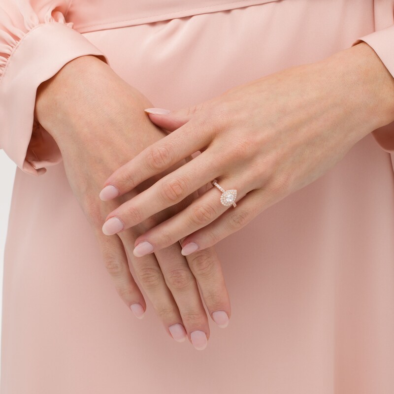 7/8 CT. T.W. Pear-Shaped Diamond Double Frame Engagement Ring in 10K Rose Gold
