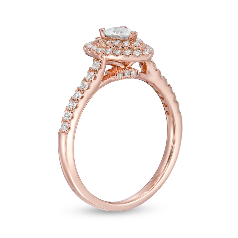 7/8 CT. T.W. Pear-Shaped Diamond Double Frame Engagement Ring in 10K Rose Gold