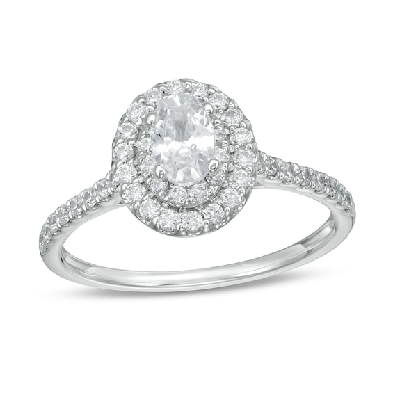 7/8 CT. T.w. Oval Diamond Double Frame Engagement Ring in 10K White Gold
