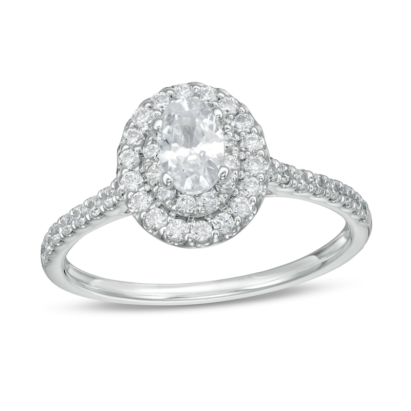 Main Image 1 of 7/8 CT. T.W. Oval Diamond Double Frame Engagement Ring in 10K White Gold