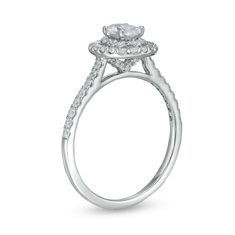 Main Image 3 of 7/8 CT. T.W. Oval Diamond Double Frame Engagement Ring in 10K White Gold